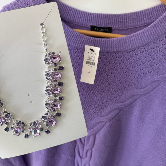 Talbots Lavender Purple Cable Knit Women's Sweater & Statement Necklace - Picture 8 of 12